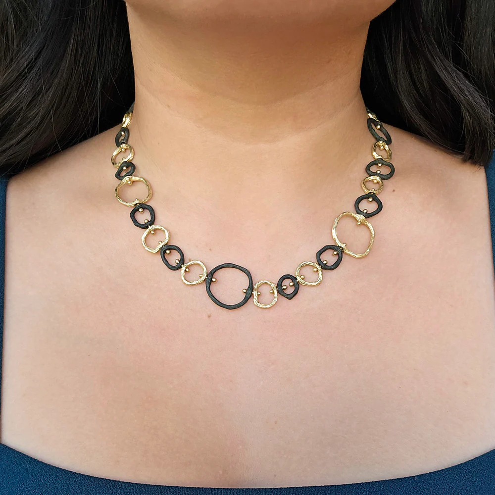 Yellow Gold & Cobalt Chrome Necklace - "Large Link Pebble" - Image 2