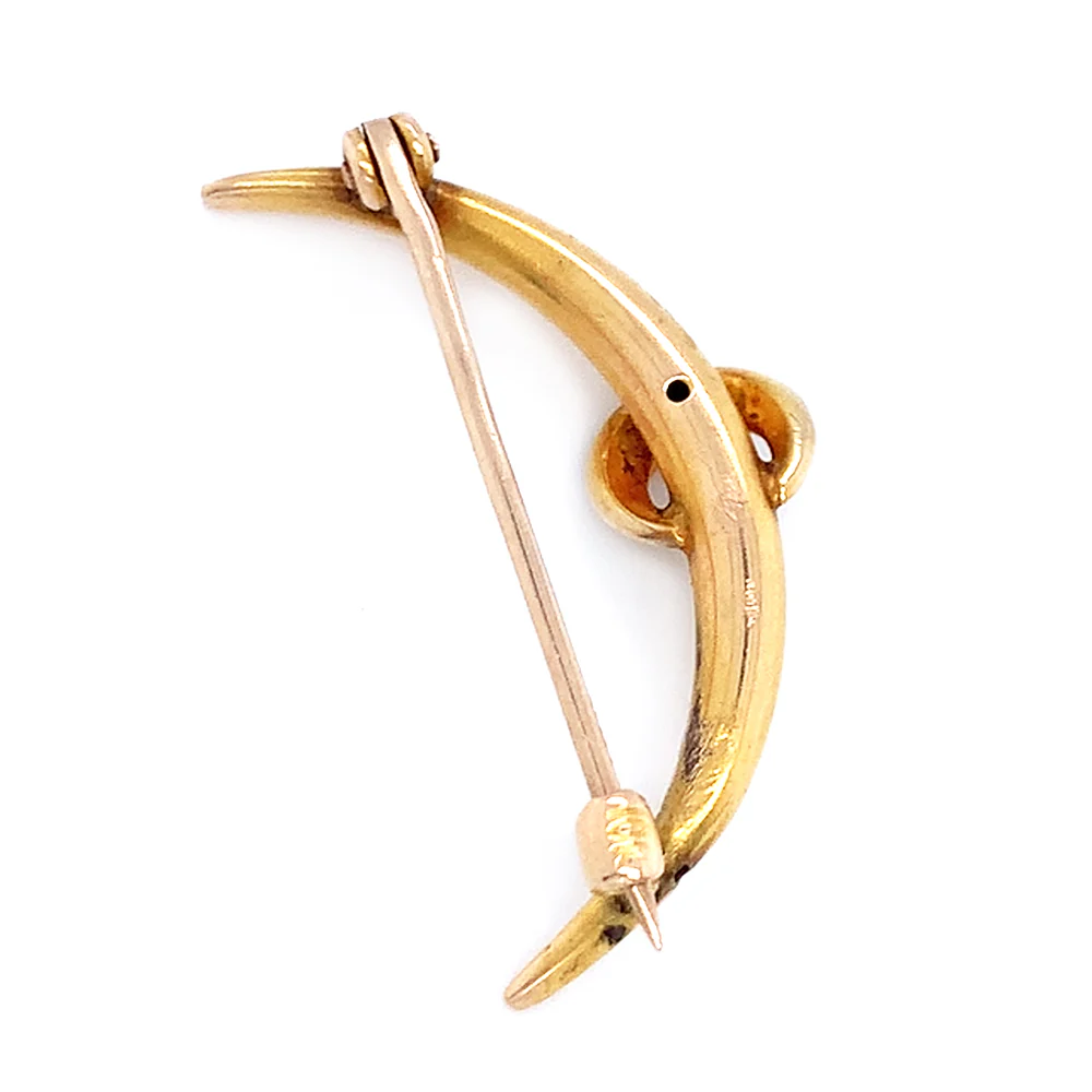 Yellow Gold, Crescent Moon, & Pearl Pin - "Touch of Night" - Image 2