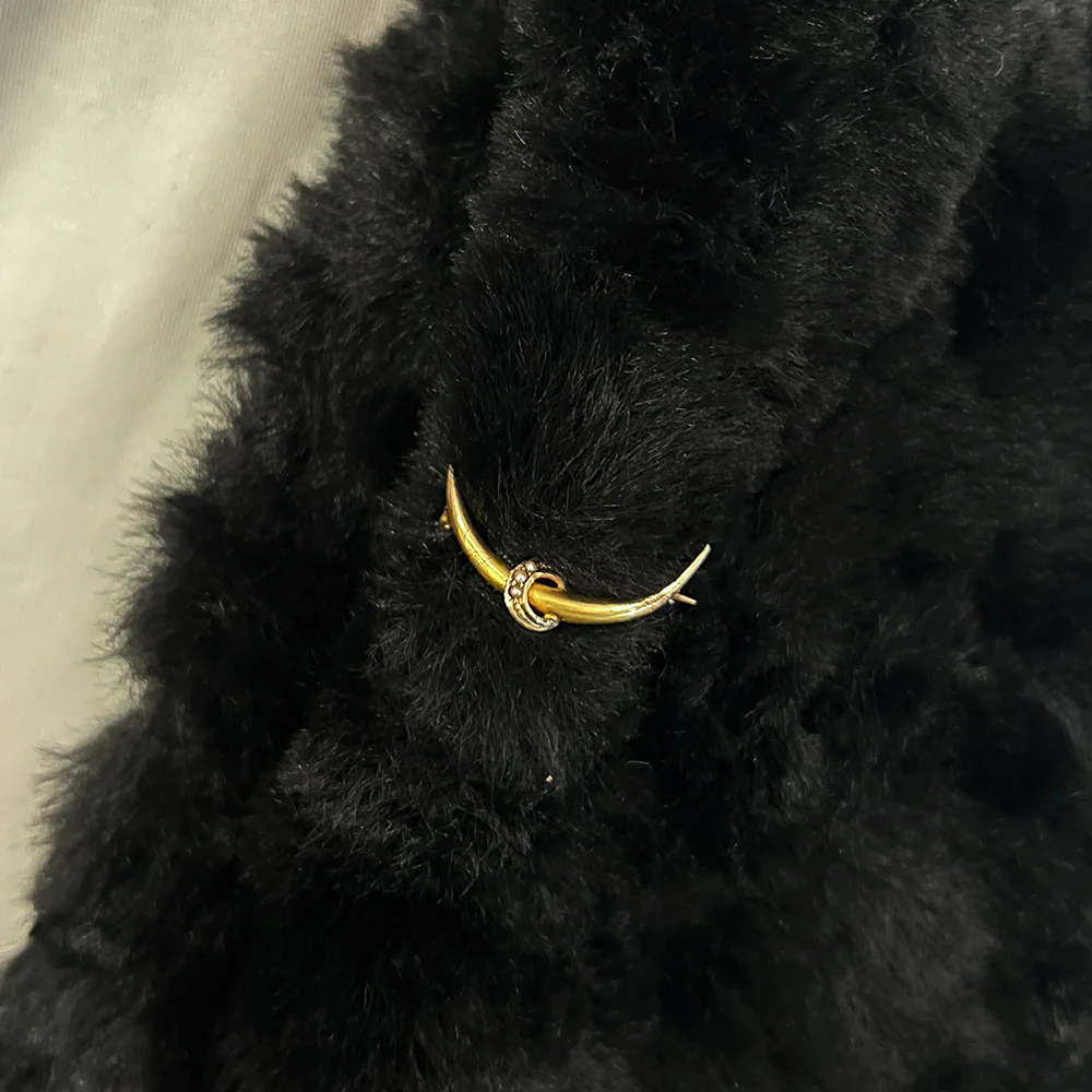Yellow Gold, Crescent Moon, & Pearl Pin - "Touch of Night" - Image 3