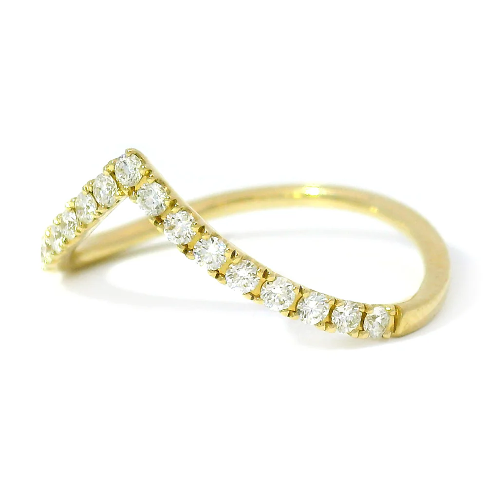 Yellow Gold & Diamond Contour Band - "Chevron" - Image 2