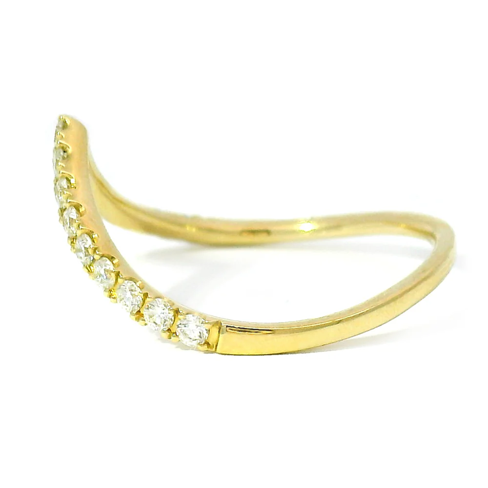 Yellow Gold & Diamond Contour Band - "Chevron" - Image 3