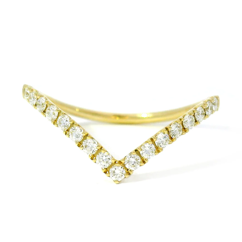Yellow Gold & Diamond Contour Band - "Chevron" - Image 4