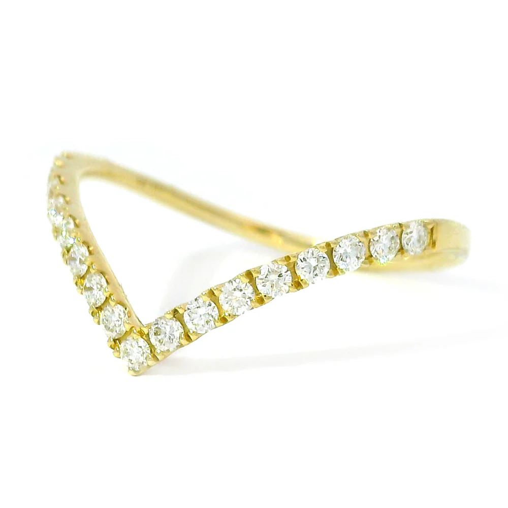 Yellow Gold & Diamond Contour Band - "Chevron" - Image 5