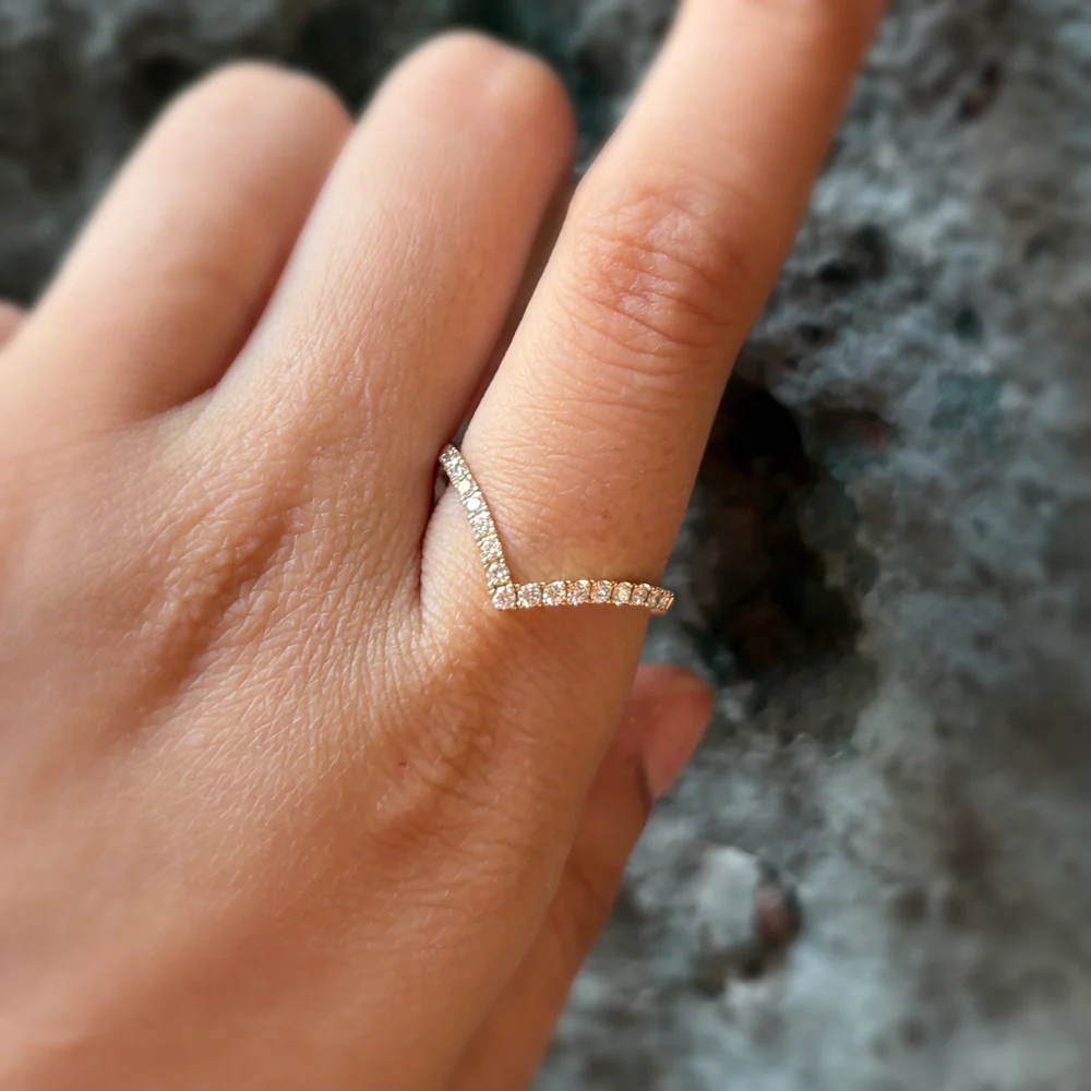 Yellow Gold & Diamond Contour Band - "Chevron" - Image 7