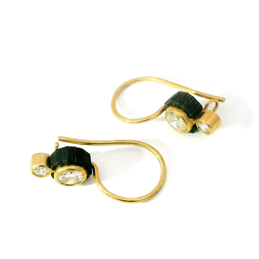 Yellow Gold Diamond Drop Earrings - "Chroma" - Image 2