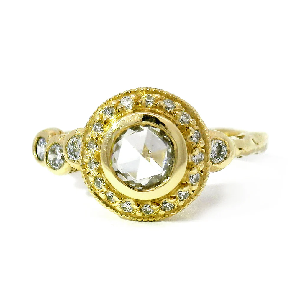 Rose Cut Diamond Halo Engagement Ring - "Bubble"