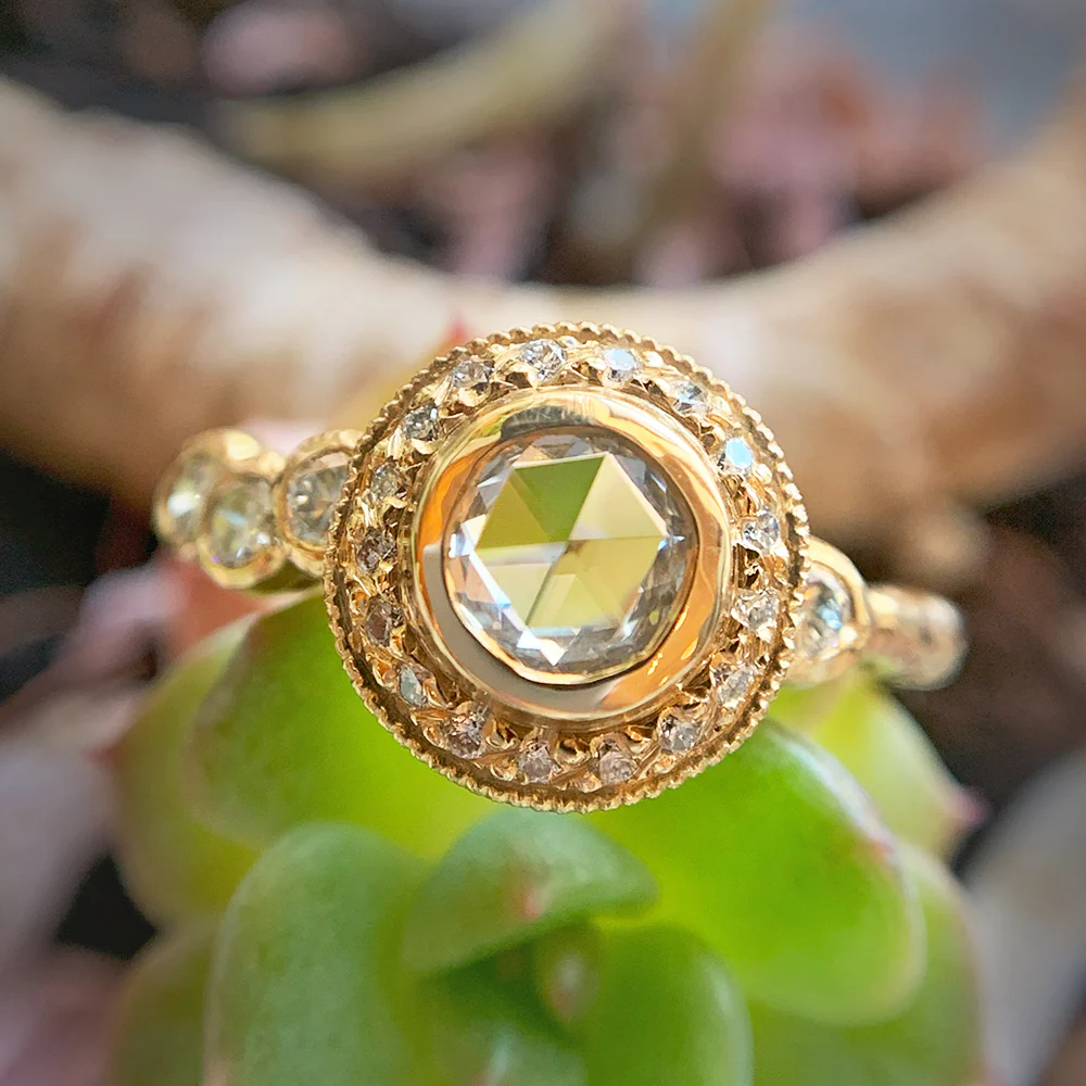 Rose Cut Diamond Halo Engagement Ring - "Bubble" - Image 2