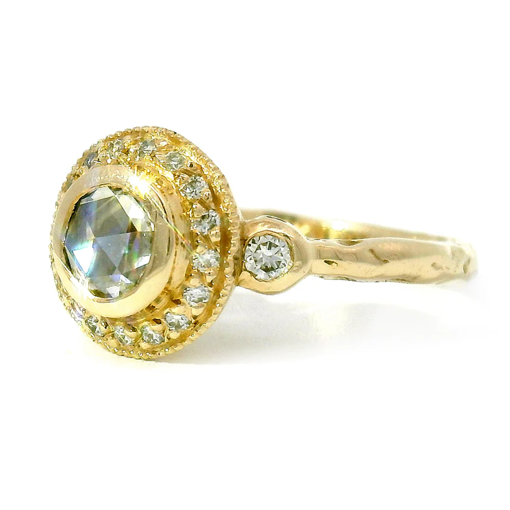 Rose Cut Diamond Halo Engagement Ring - "Bubble" - Image 3