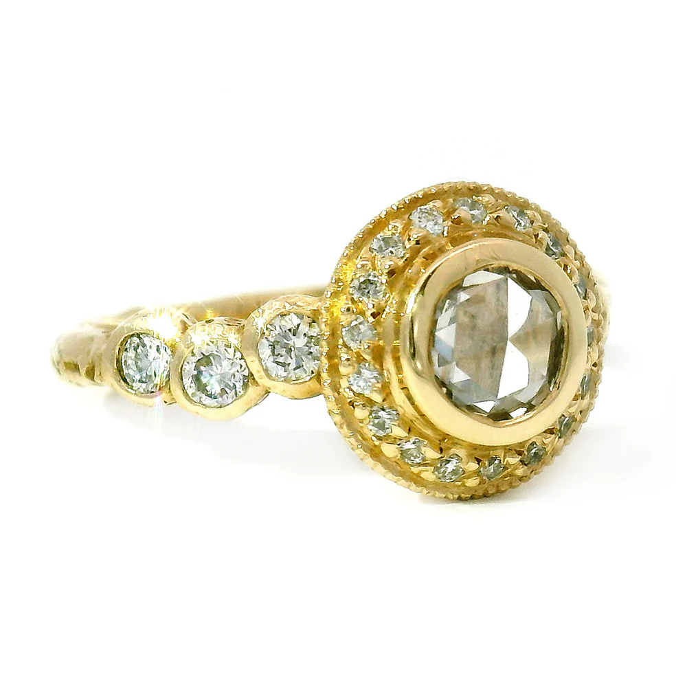 Rose Cut Diamond Halo Engagement Ring - "Bubble" - Image 4