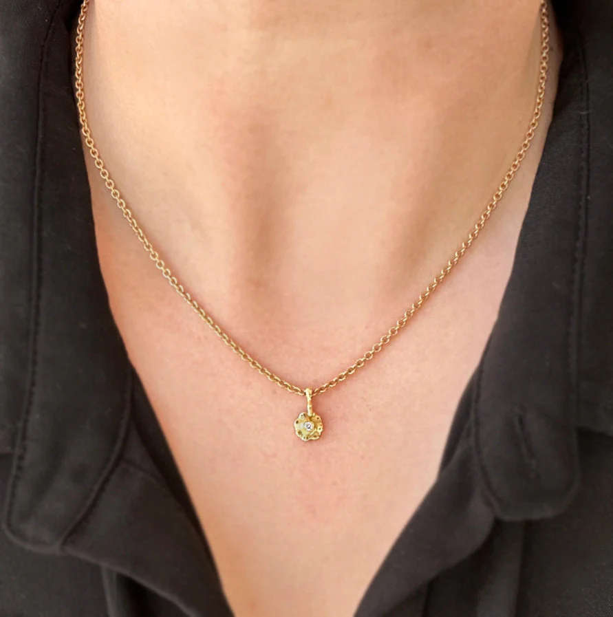 Yellow Gold & Diamond Pendant - "Flora" - Image 2