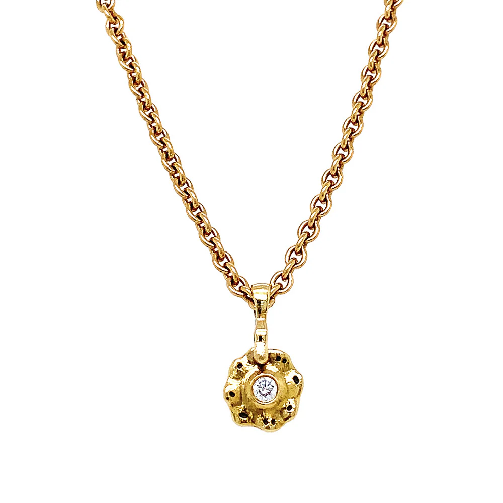 Yellow Gold & Diamond Pendant - "Flora" - Image 3