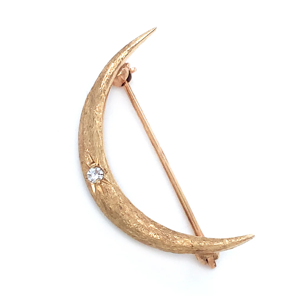 Yellow Gold & Diamond Pin - "Glinting Moon"