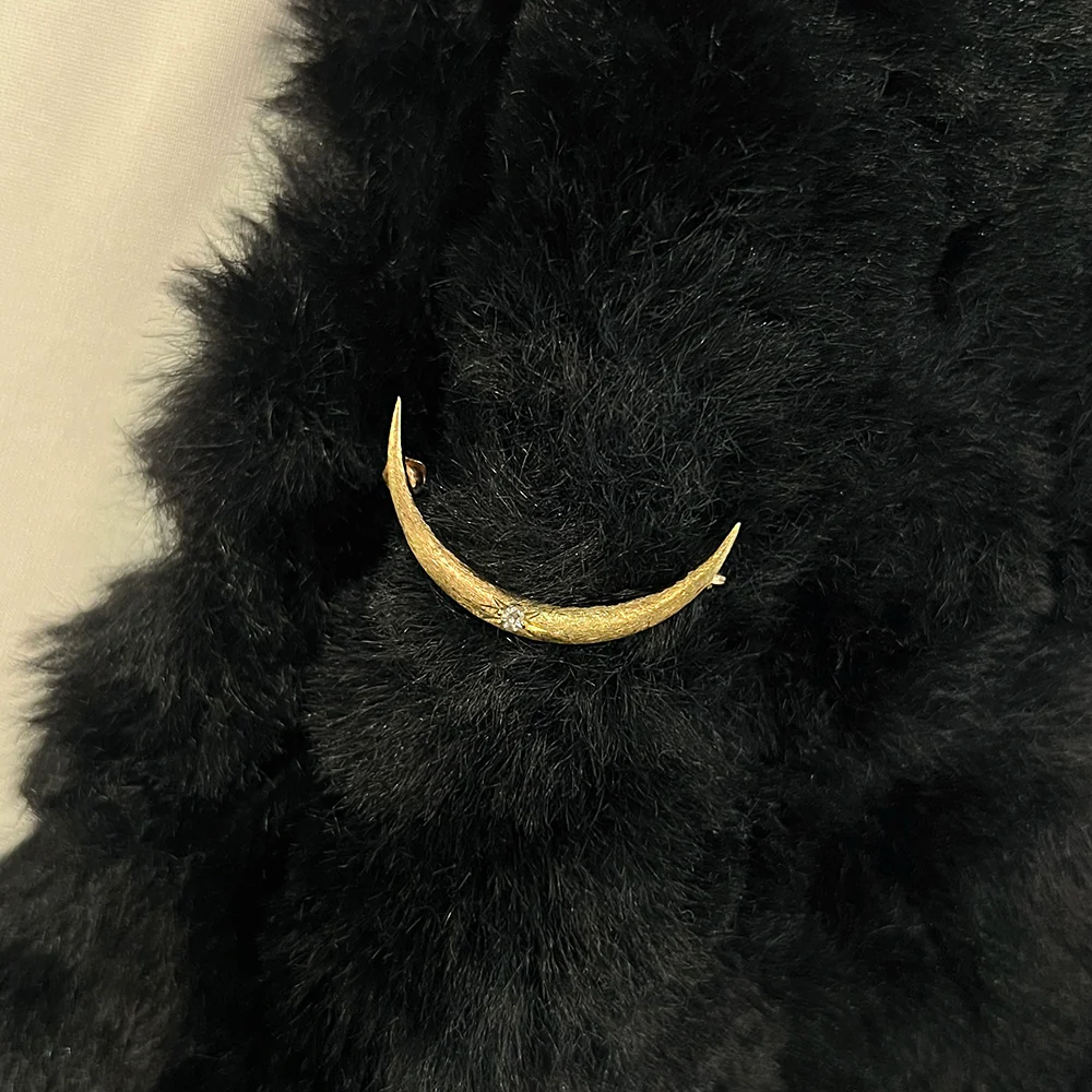 Yellow Gold & Diamond Pin - "Glinting Moon" - Image 3