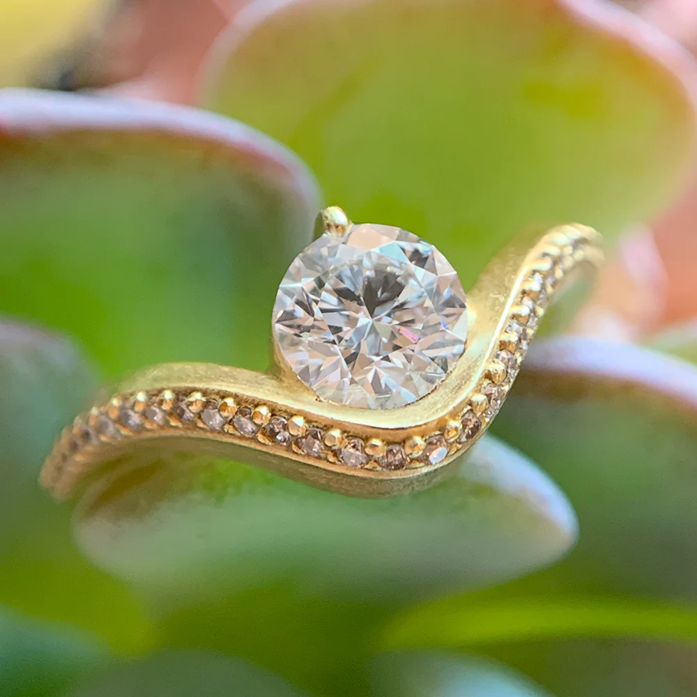 Lab Grown & Natural Diamond Ring - "Graceful Arc" - Image 2