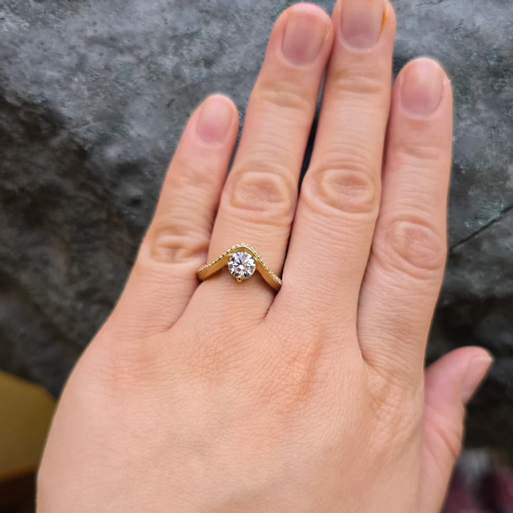 Lab Grown & Natural Diamond Ring - "Graceful Arc" - Image 6