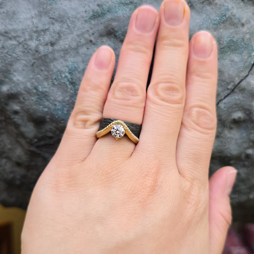 Lab Grown & Natural Diamond Ring - "Graceful Arc" - Image 7