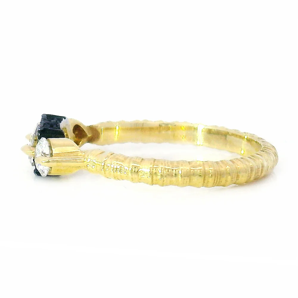 Yellow Gold & Triple Diamond Engagement Ring - "Resonance" - Image 3