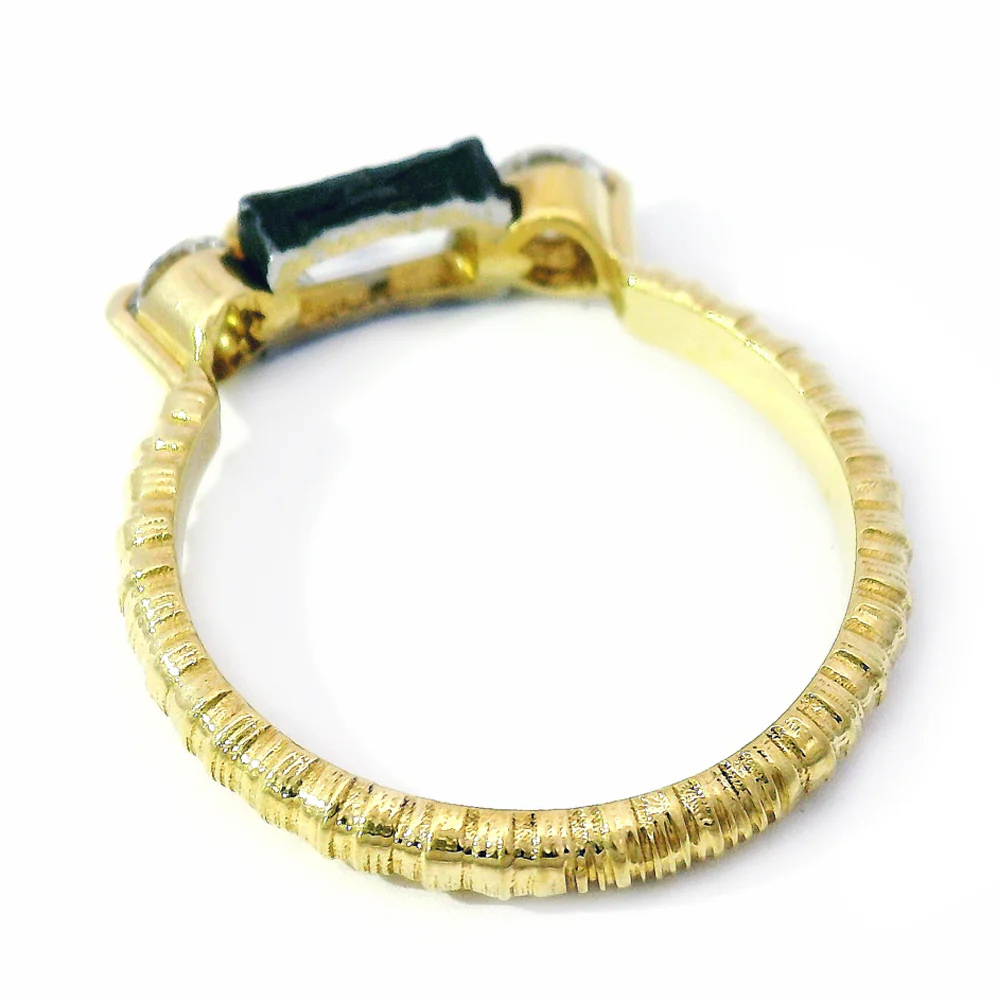 Yellow Gold & Triple Diamond Engagement Ring - "Resonance" - Image 4