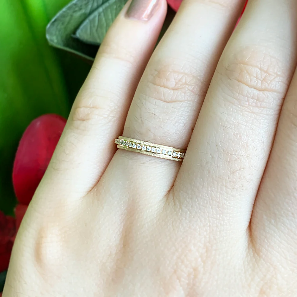 Yellow Gold & Diamond Stepped Eternity Band - "Papyrus" - Image 2
