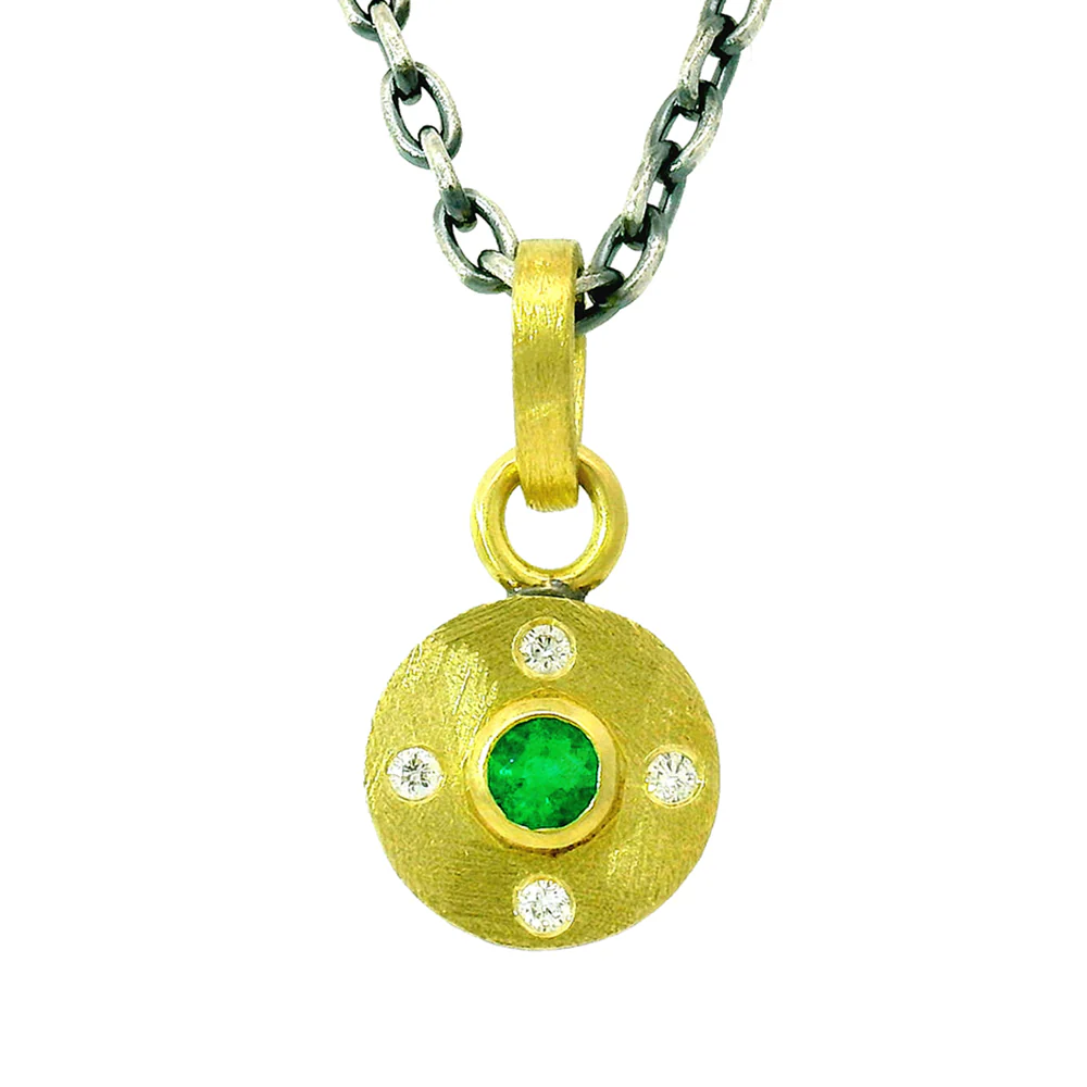 Round Emerald & Diamond Pendant - "Emerald Junia" - Image 2