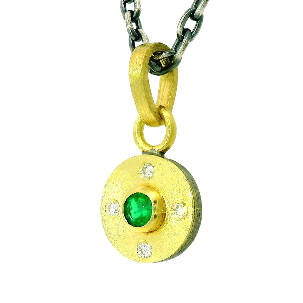 Round Emerald & Diamond Pendant - "Emerald Junia" - Image 3