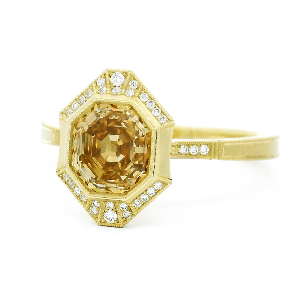 Modified Octagonal Step Cut Diamond Engagement Ring - "Georgia Halo" - Image 3