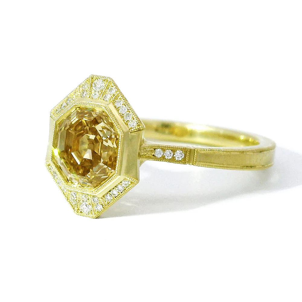 Modified Octagonal Step Cut Diamond Engagement Ring - "Georgia Halo" - Image 6