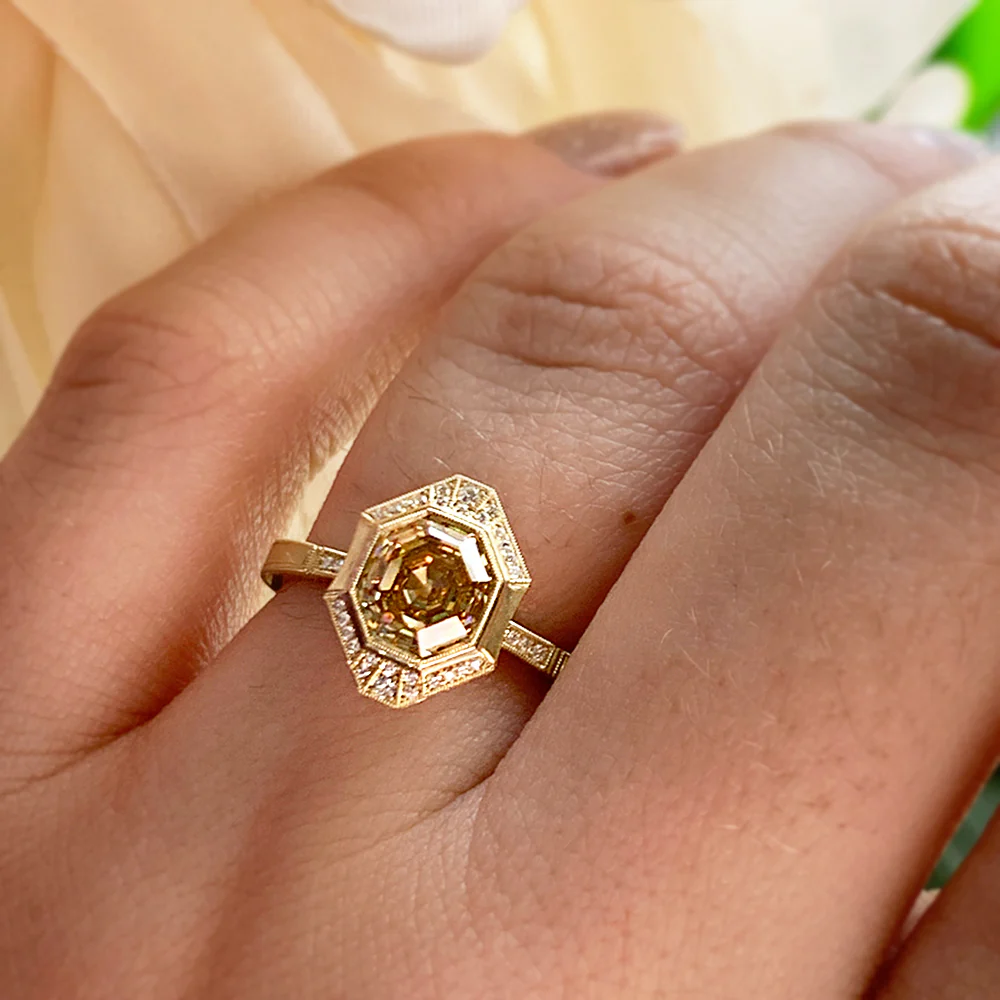 Modified Octagonal Step Cut Diamond Engagement Ring - "Georgia Halo" - Image 7