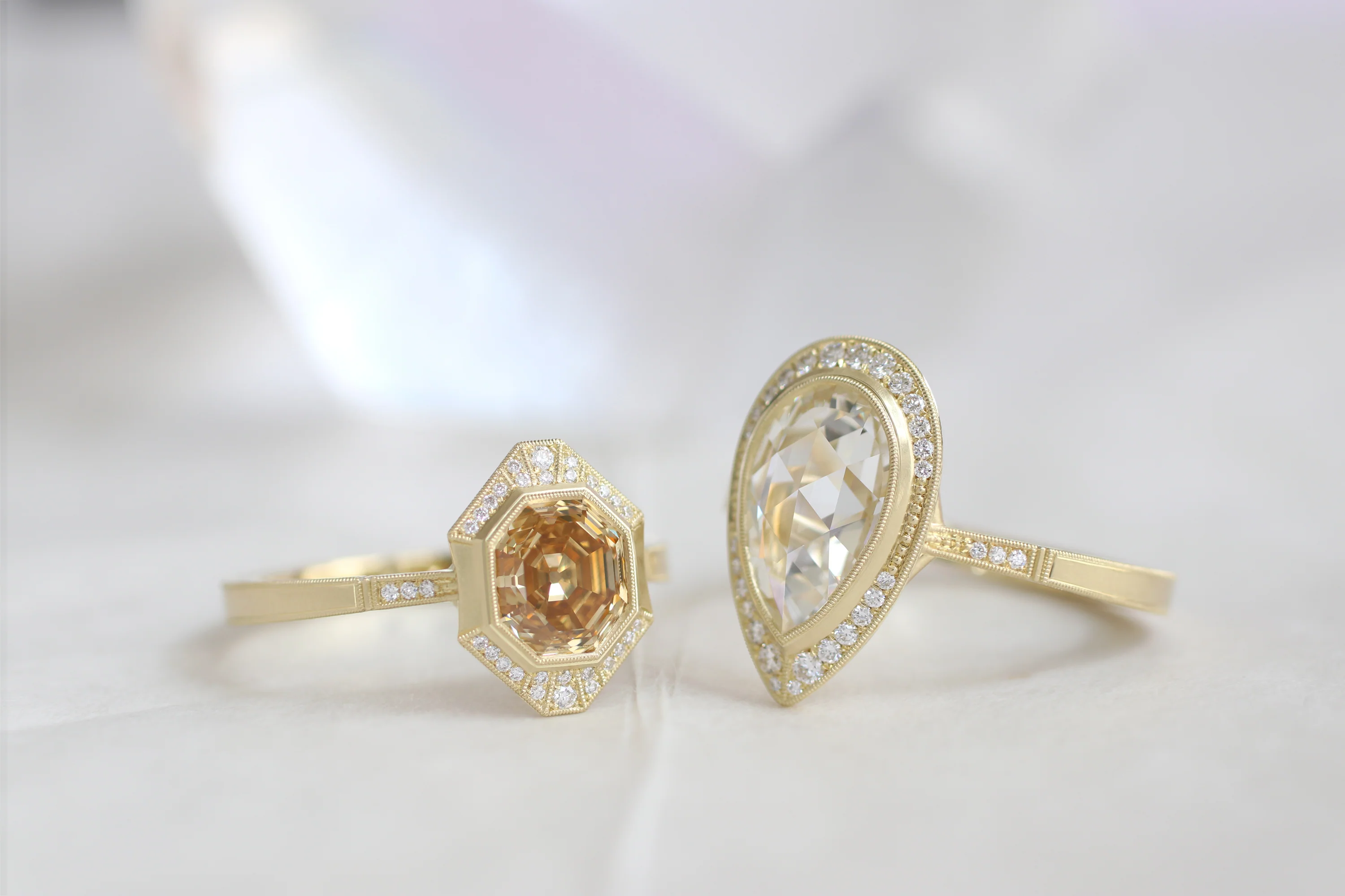 Modified Octagonal Step Cut Diamond Engagement Ring - "Georgia Halo" - Image 8