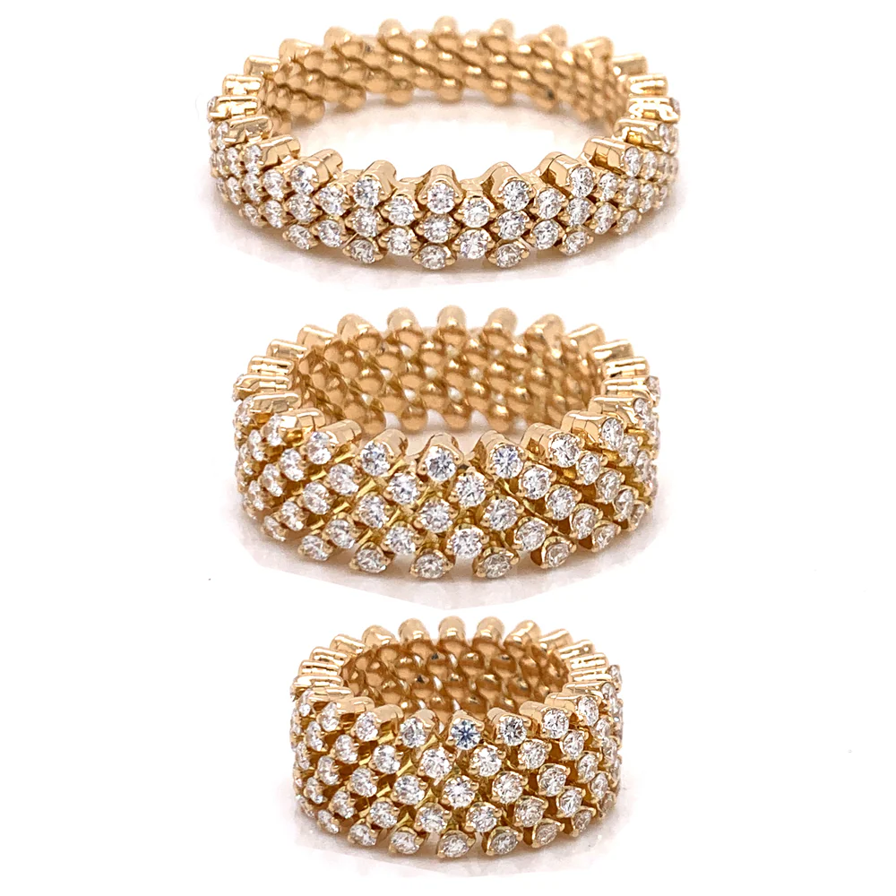 18K Yellow Gold Five Row Expandable Brevetto Diamond Ring - Image 3