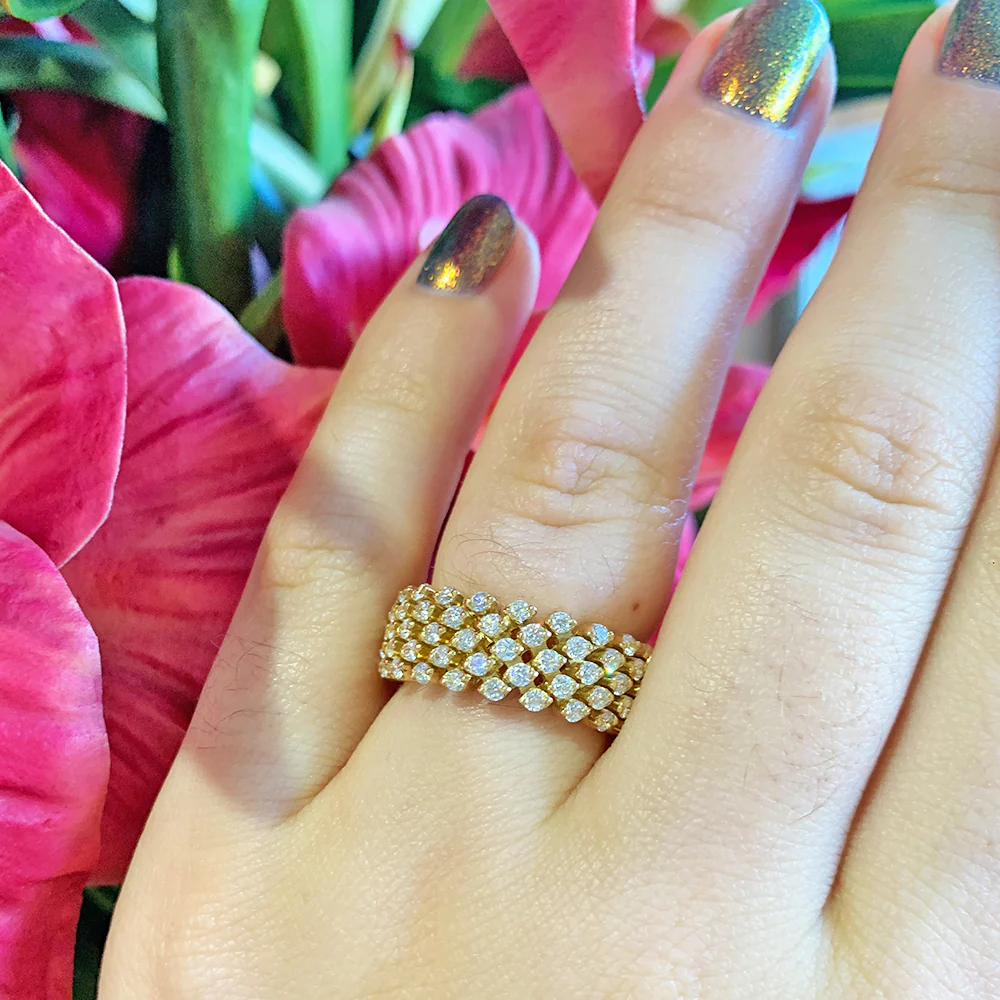 18K Yellow Gold Five Row Expandable Brevetto Diamond Ring - Image 4