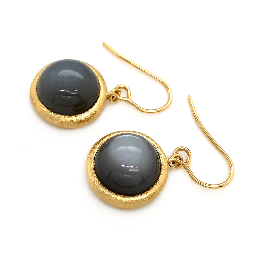 Grey Moonstone Cabochon Drop Earrings - "Baltic Night" - Image 3