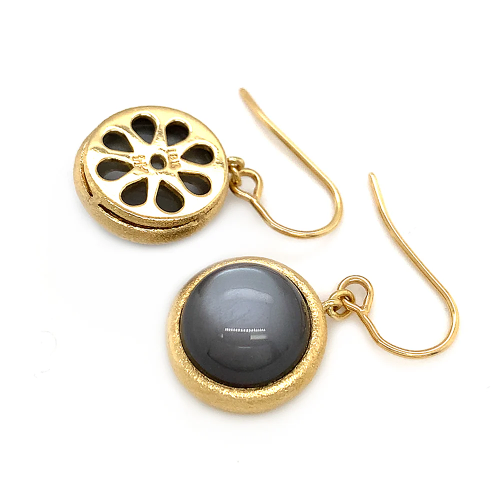 Grey Moonstone Cabochon Drop Earrings - "Baltic Night" - Image 4