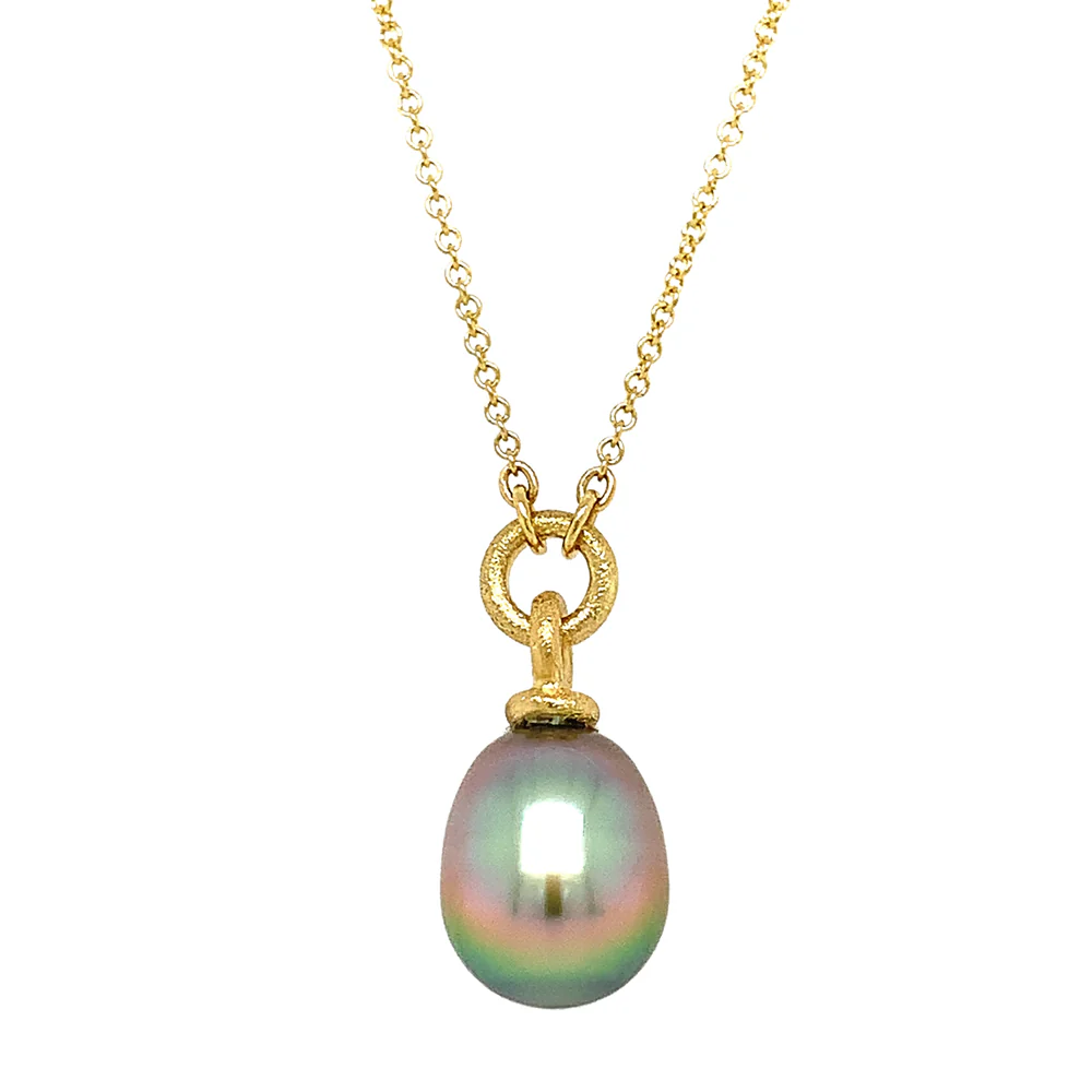 Pistachio Tahitian Pearl Yellow Gold Necklace - "Arcoíris" - Image 3