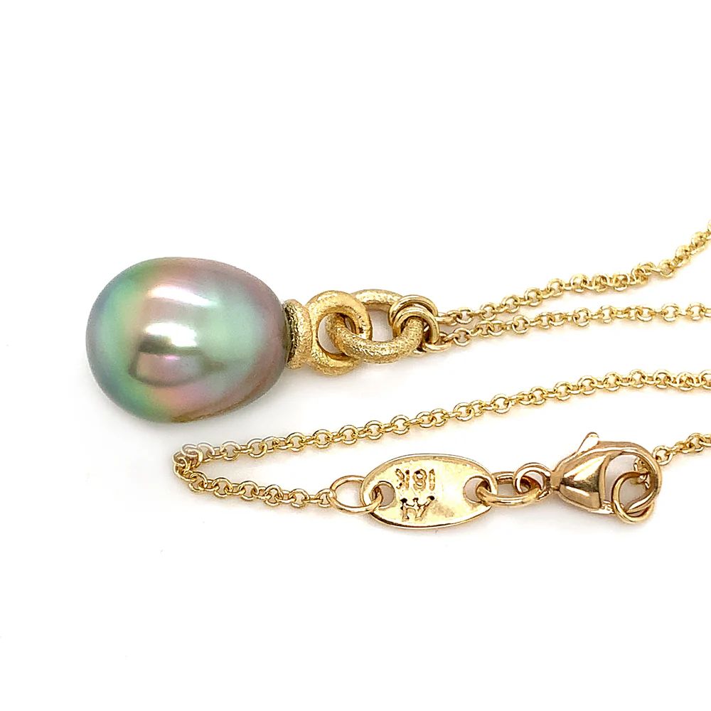 Pistachio Tahitian Pearl Yellow Gold Necklace - "Arcoíris" - Image 4