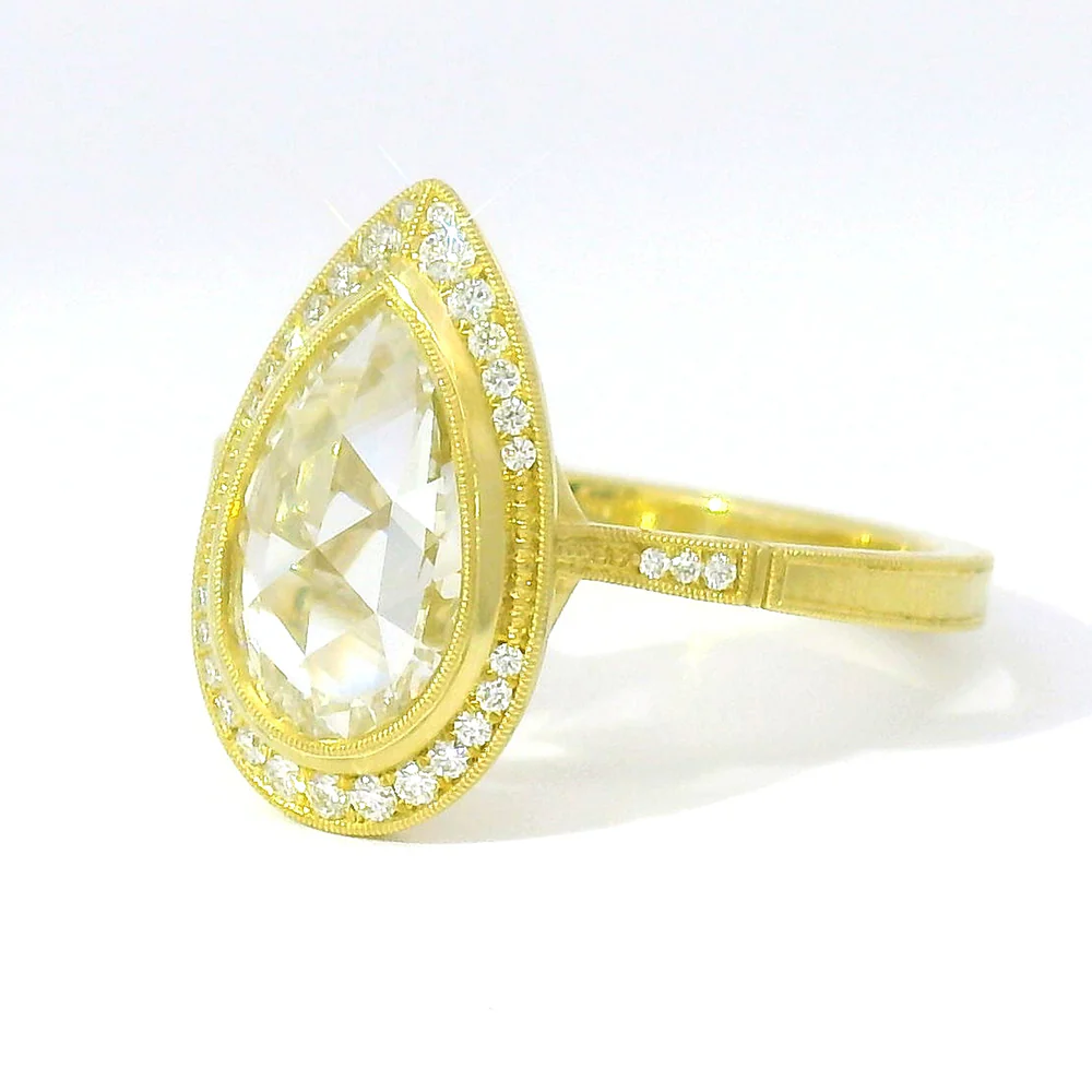 Pear Shaped Rose Cut Diamond Engagement Ring - "Virginia Halo" - Image 2
