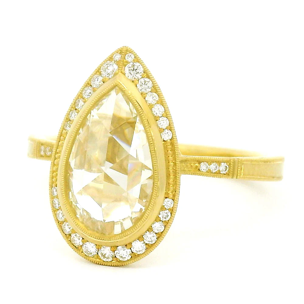 Pear Shaped Rose Cut Diamond Engagement Ring - "Virginia Halo" - Image 3
