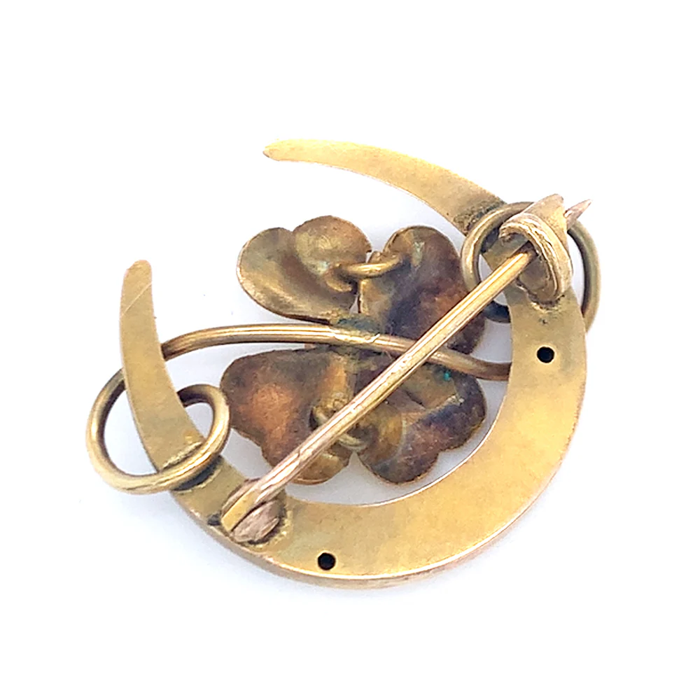 Yellow Gold & Pearl Pin - "Lucky Charm" - Image 2