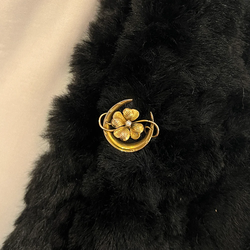 Yellow Gold & Pearl Pin - "Lucky Charm" - Image 3