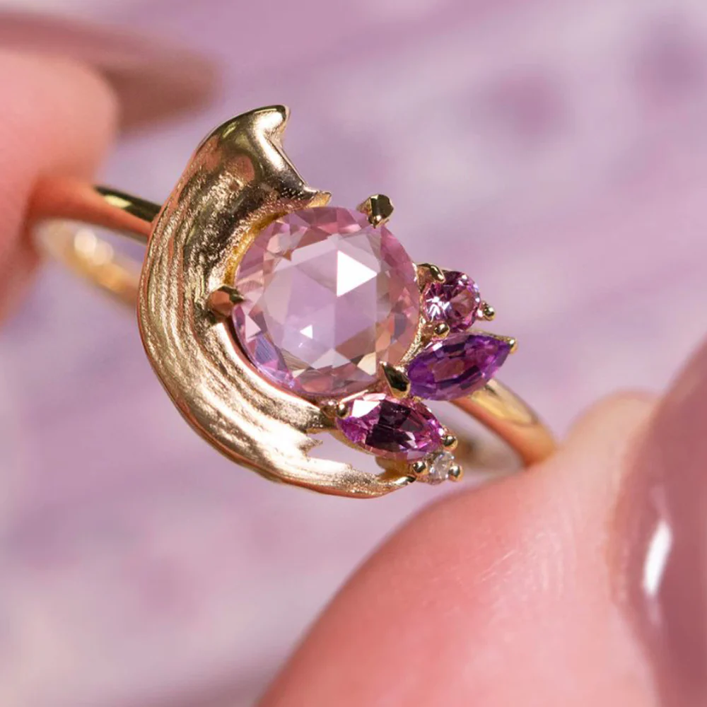 Yellow Gold & Pink Sapphire Ring - "Impasto Potter's Pink" - Image 2