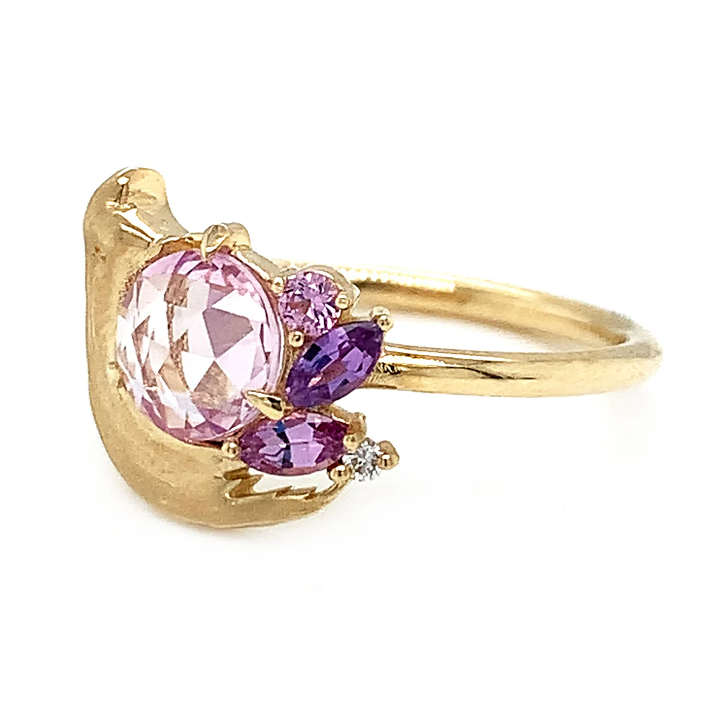 Yellow Gold & Pink Sapphire Ring - "Impasto Potter's Pink" - Image 3