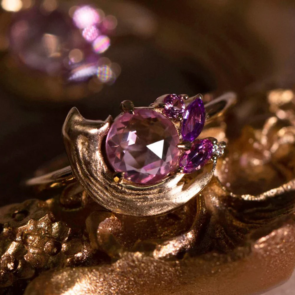 Yellow Gold & Pink Sapphire Ring - "Impasto Potter's Pink" - Image 5