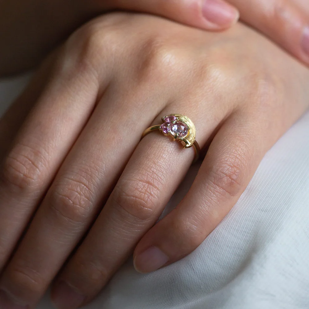 Yellow Gold & Pink Sapphire Ring - "Impasto Potter's Pink" - Image 6