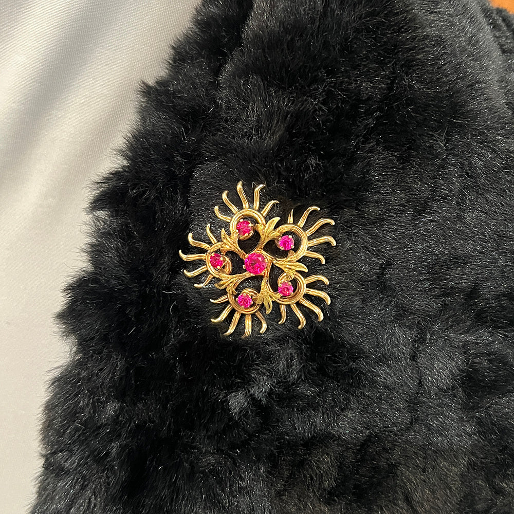 Yellow Gold & Red Stone Brooch - "Starburst" - Image 3
