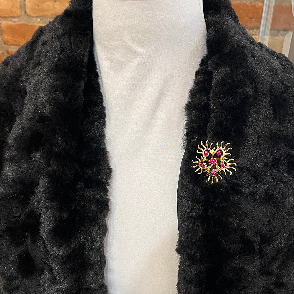 Yellow Gold & Red Stone Brooch - "Starburst" - Image 4