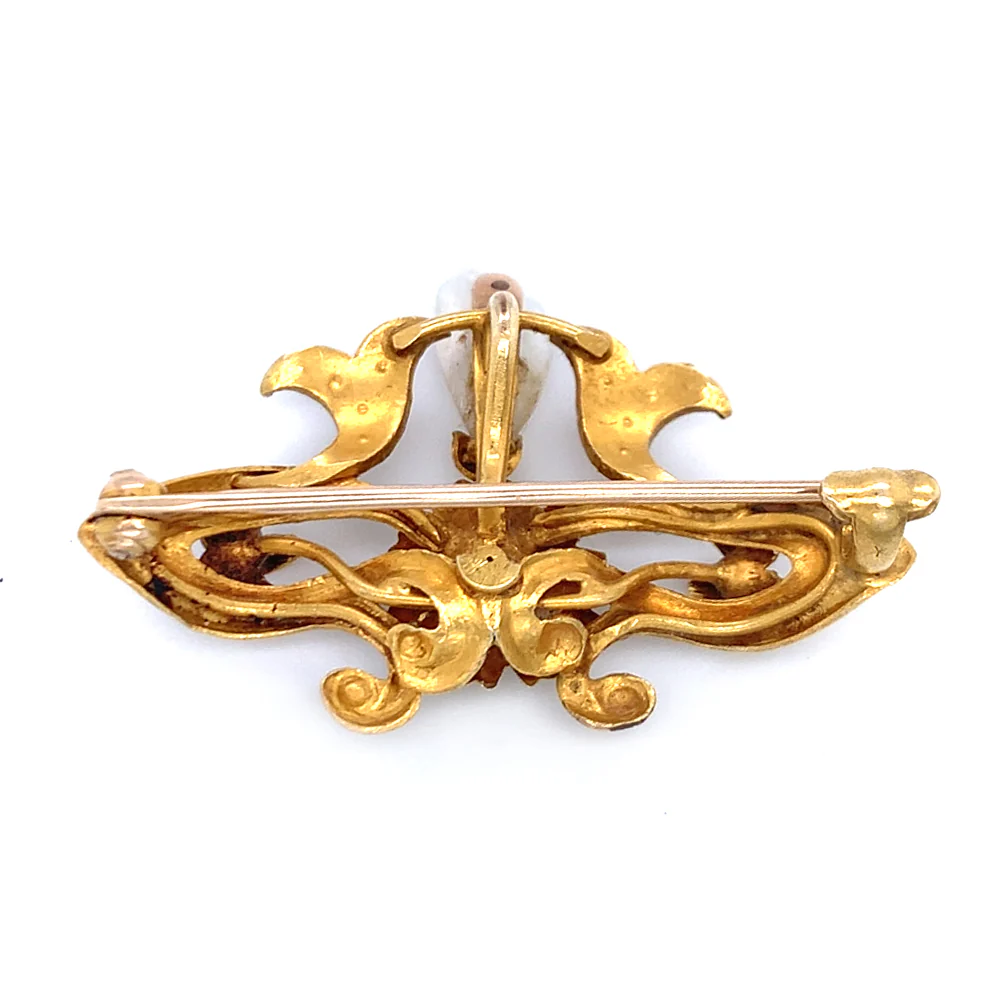 Yellow Gold, Seed & Wing Pearl Brooch - "Snow Flower" - Image 2