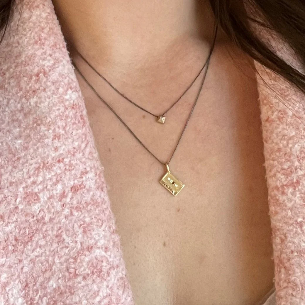 Yellow Gold, Silver & Diamond Necklace - "Tiny Ziggurat" - Image 2