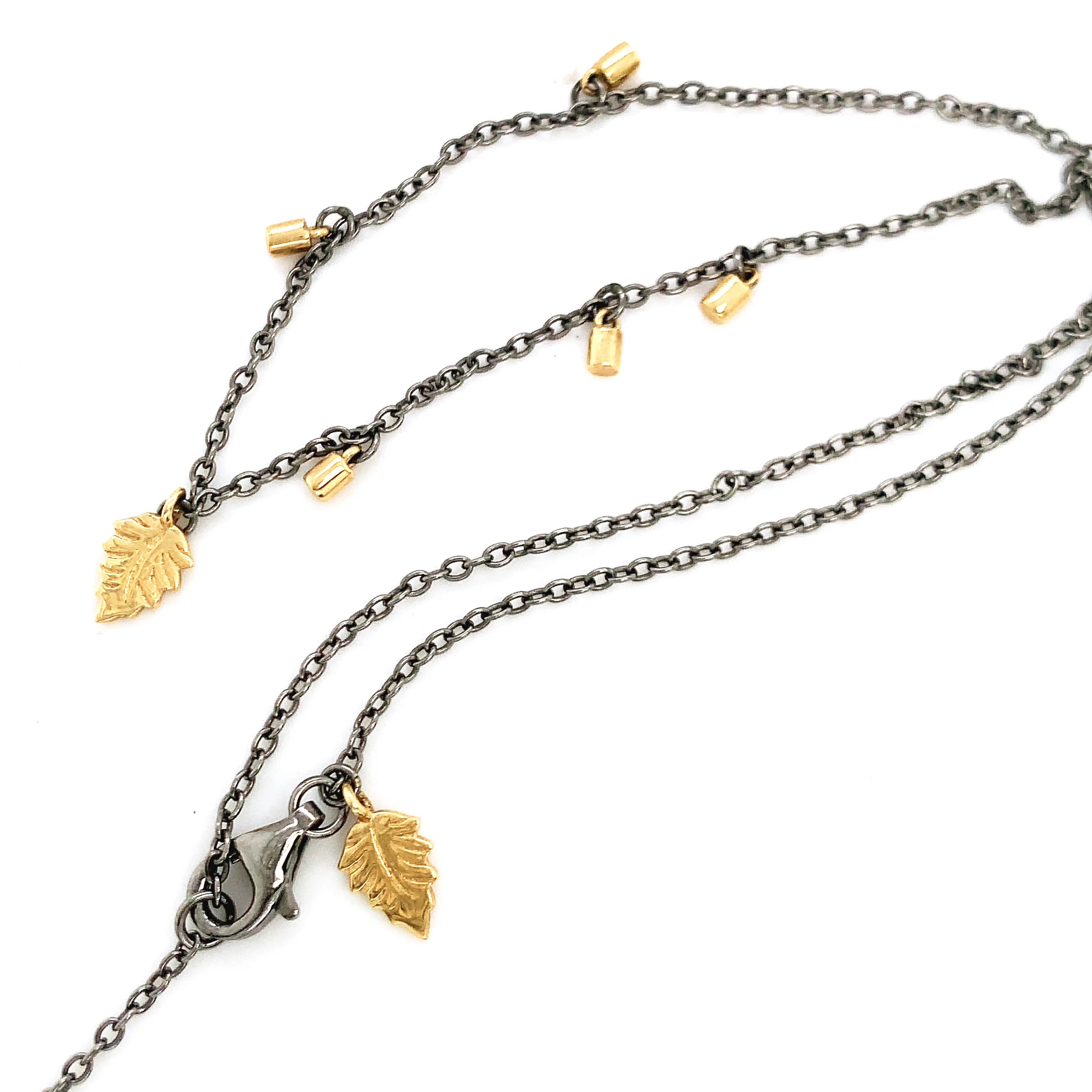 Yellow Gold & Sterling Silver Necklace - "Leaf & Fairy Dust" - Image 5