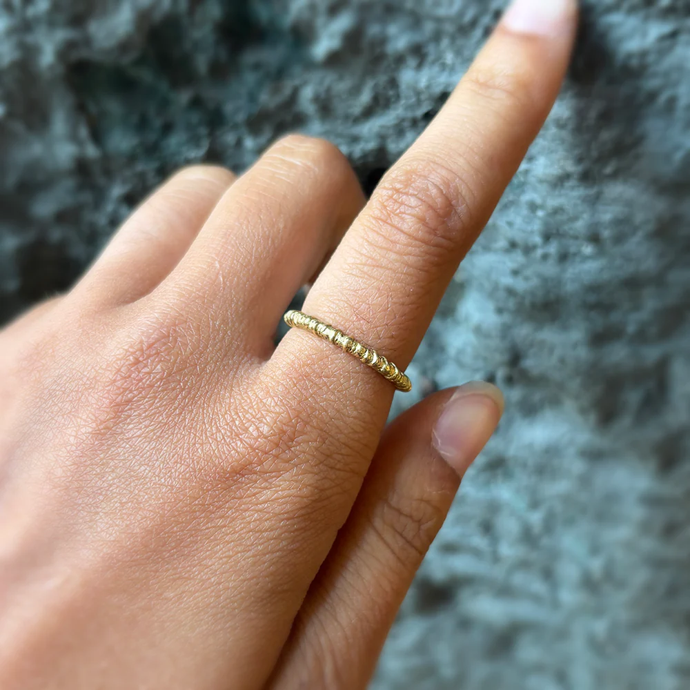 Yellow Gold Textured Band - "Aspen" - Image 2