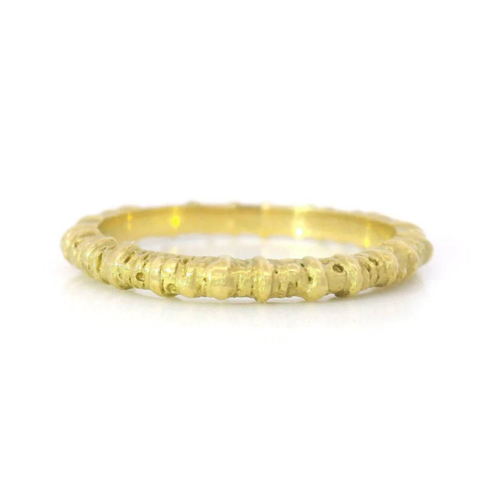 Yellow Gold Textured Band - "Aspen" - Image 3